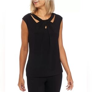 Kasper Black Keyhole Neck Sleeveless Dress Blouse Size Medium